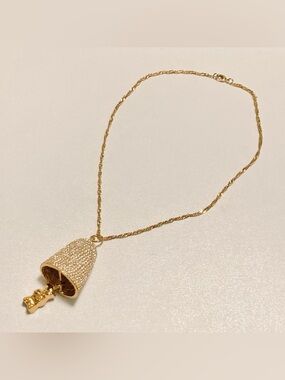 Gold Crystal Bell Gummy Bear Pendant Necklace